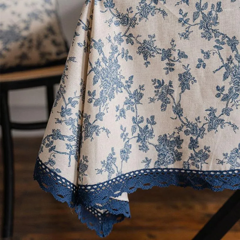 Nappe Bleu Marine Vintage Couverture Lavable Motif Floral Macramé Dentelle Nappe Dîner Pique-Nique Décoratif À La Maison Taille Assortie