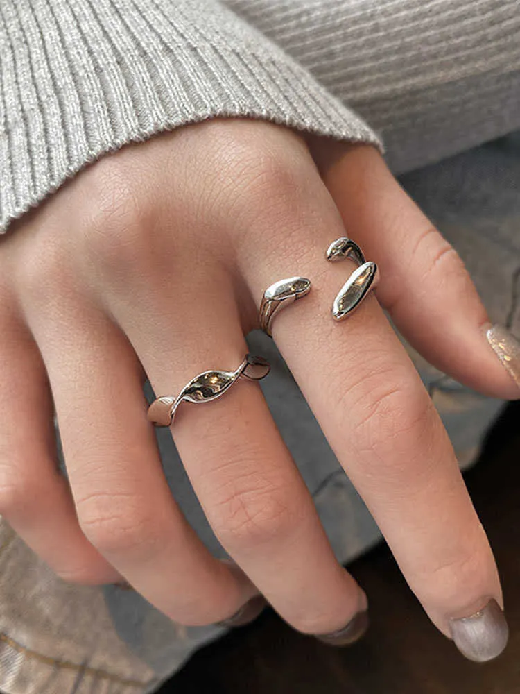 Band Rings 925 Sterling Silver Rings For Women Curve Lines Vintage