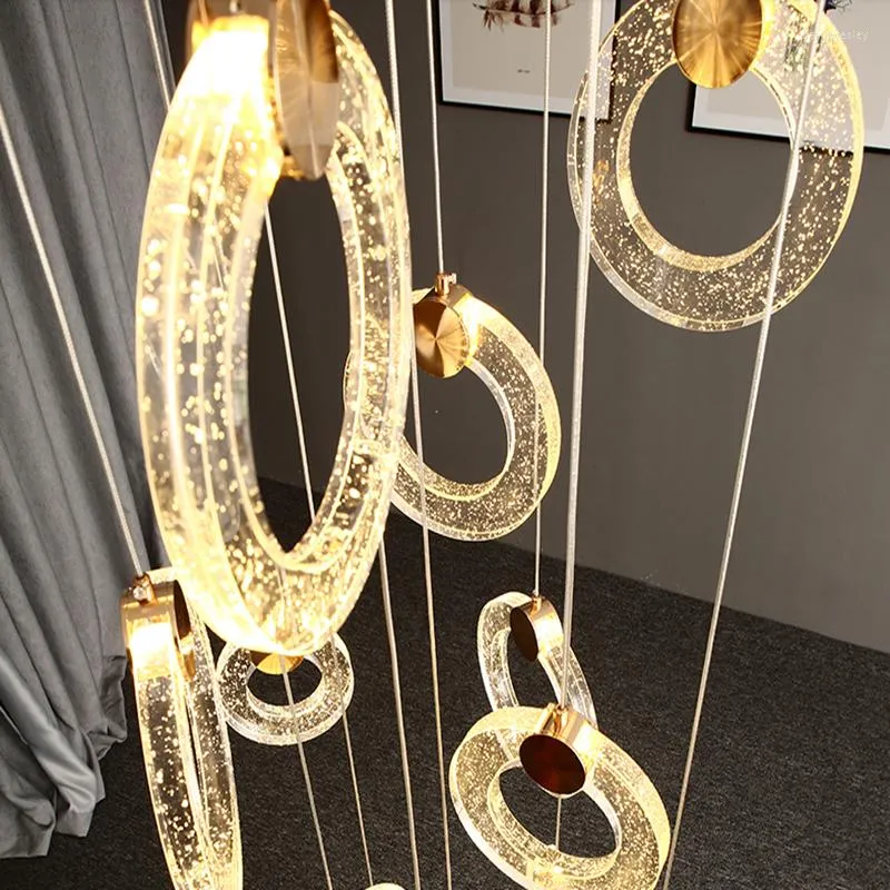 ثريات دائرة LED VILLA غرفة المعيشة الدرج Light Loft Crystal Hanging Home Decor Decor