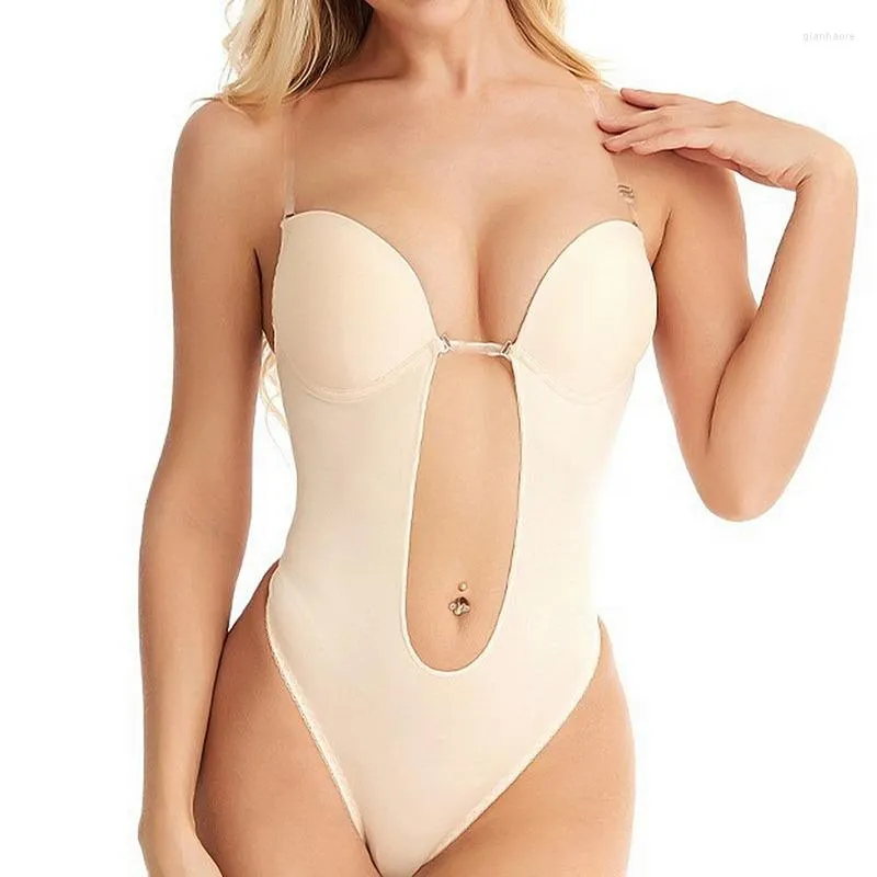 Body moldeador sin costuras para mujer, ropa moldeadora con cuello en V profundo, moldeador de cuerpo, entrenador de cintura sin espalda, corsé acolchado de realce para mujer