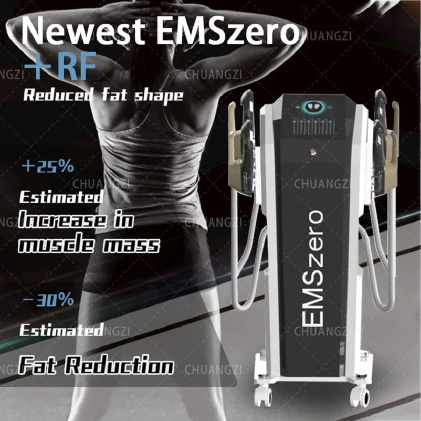 2024 4 manijas EMS RF que adelgaza la máquina 15 Tesla EMSlim músculo tonificante cuerpo que contornea la máquina 5000W 200HZ