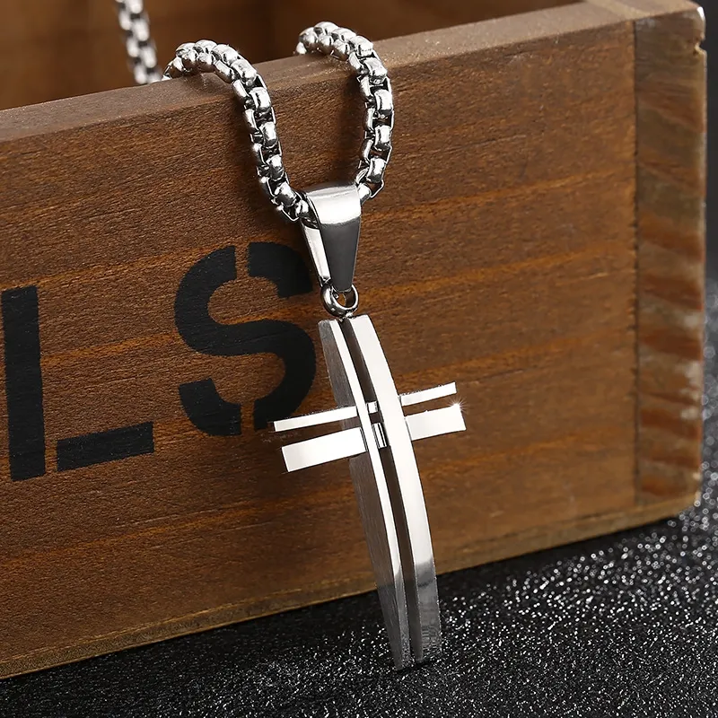 Simple Fashion Men's Combination Cross Pendant Stainless Steel Necklace Chain 24''