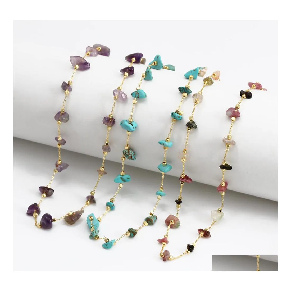 Ожерелье из бисера Кристаллическая цепь колье для женщин девочки Gemstone Beads Chakra тревога аметист aventutun