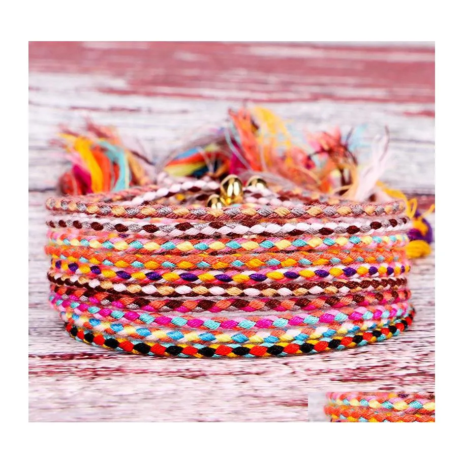 Link jóias de jóias escrevendo e tocar bracelete artesanal Twisted Thist Link Tibetan Cotton Copper Bad Tassel Hand Rope Ajustável Dhdfn