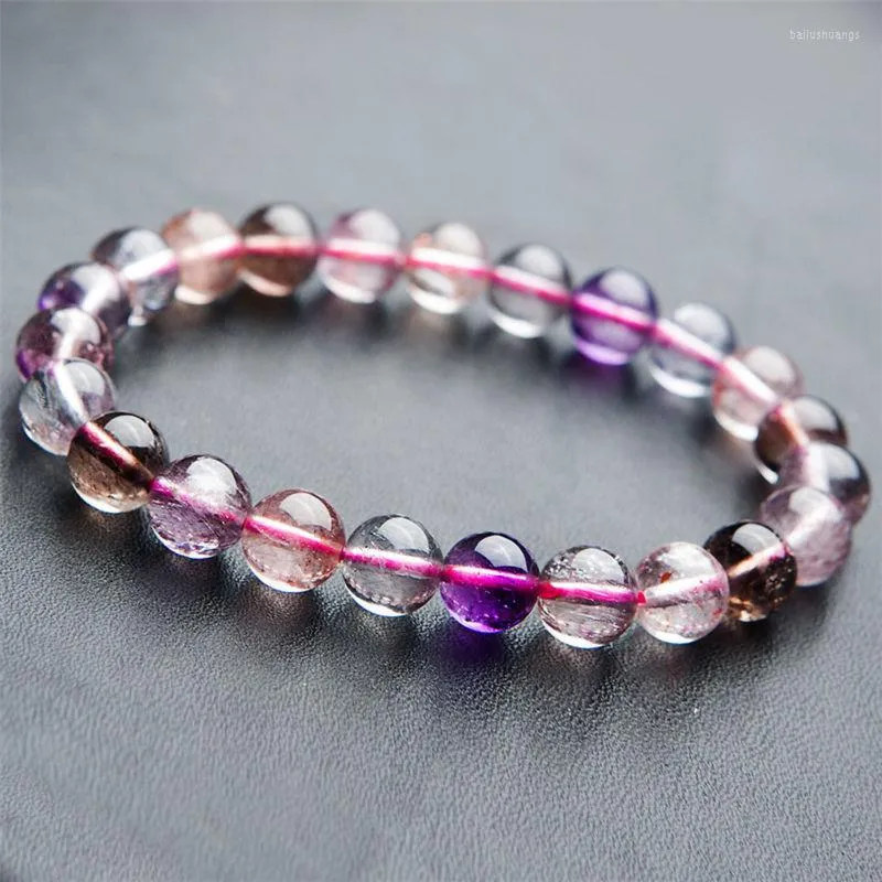 Strand 8mm Genuine Colorful Natural Super Seven Melody Stone Bracelet Mulheres femininas estiram -se em volta