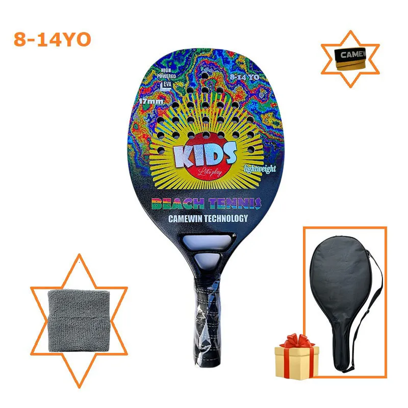 Tennisracketar 6-14 år gamla barn strand tennis racket nybörjare racket kolfiber 270 g ljus lämplig för barn med täckning och en överglue 230307