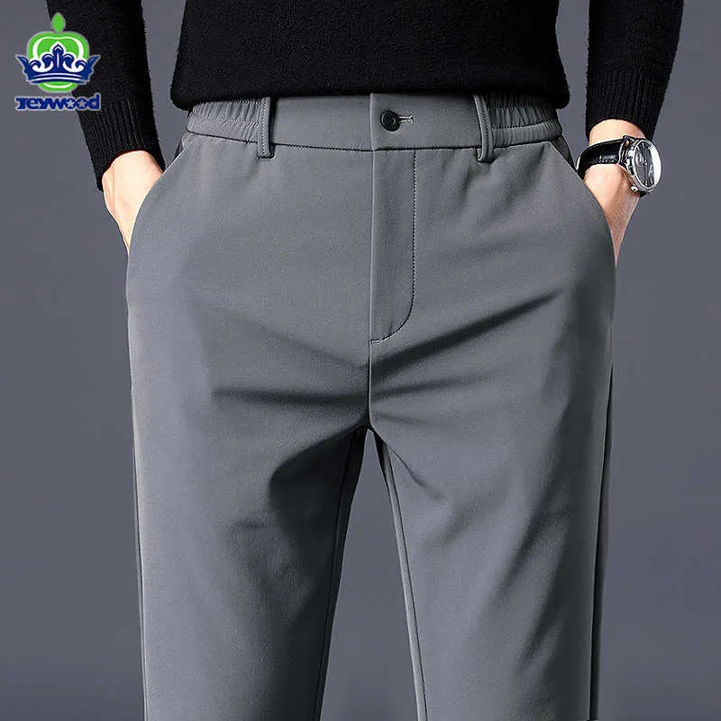 Herrbyxor Spring Autumn Men's Casual Pants Business Stretch Slim Fit Elastic midja jogger Korean Classic Thick Black Grey Trousers Male Z0306