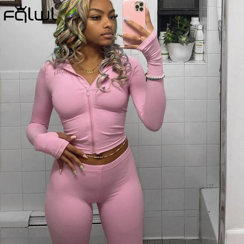 Women's Two Piece Pants FQLWL Womens 2 Sets Sweatsuits Pink Winter Tracksuit For Women Outfits Long Sleeve Top Suits Black Matching 230306