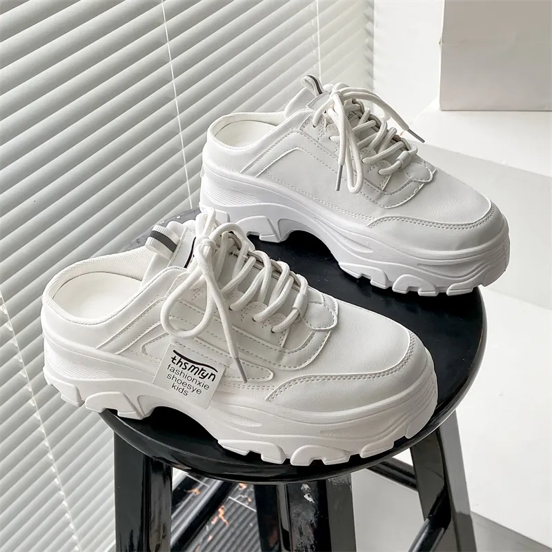 Slippers Summer Platform por PU Leather Shoe High Girls White Girls Casual Mules Sneaker sem de volta no 230307