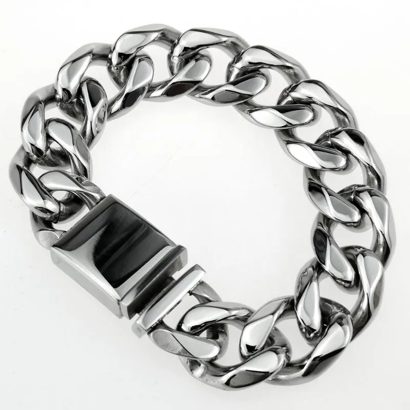 Link Bracelets Chain Drop Jewelry Silver Color 9-16mm Stainless Steel Miami Cuban Bracelet Men WomenLink