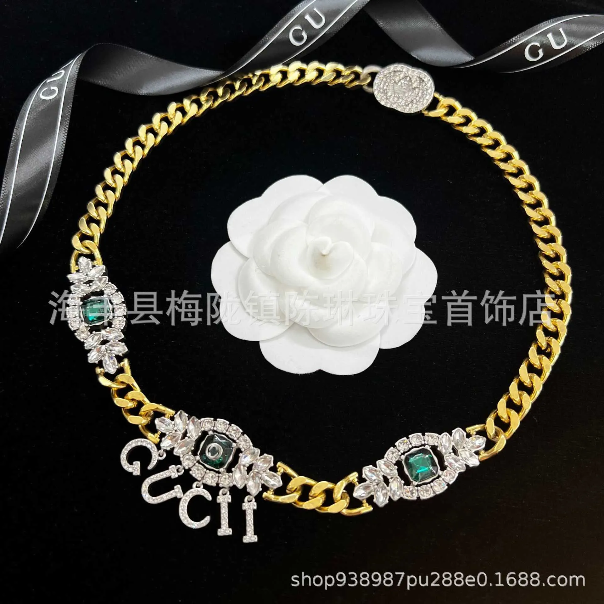 2023 New Luxury High Quality Fashion Jewelry for heavy industry inlaid rhinestone emerald double necklace female earrings advanced