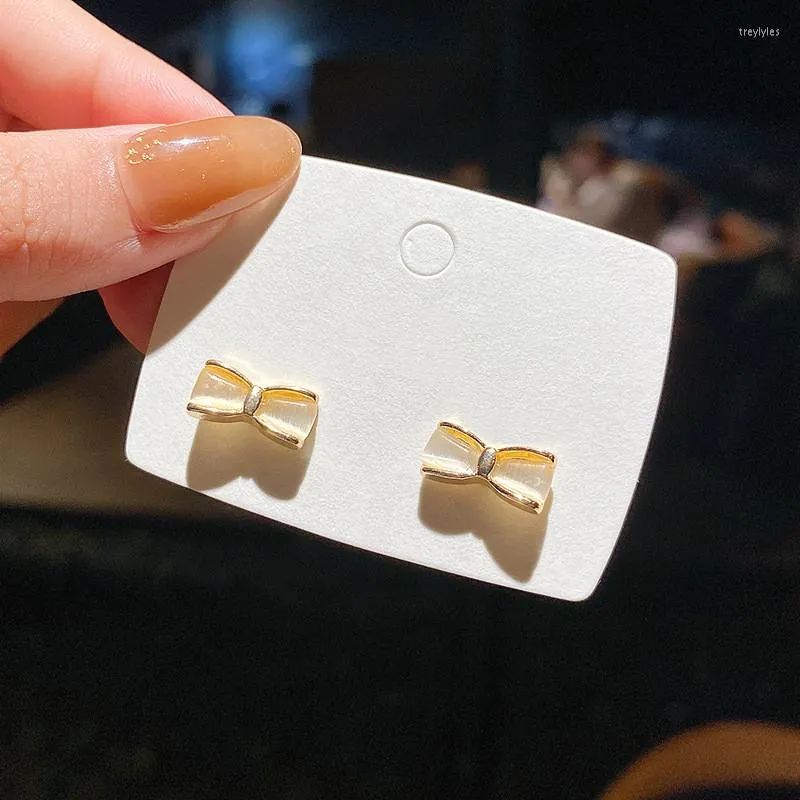 Ohrstecker Stein Bogen Gold Süße Emale Einfache Schmuck Koreanische Mode Kleine Splitter Nadel Frau Weihnachtsgeschenke