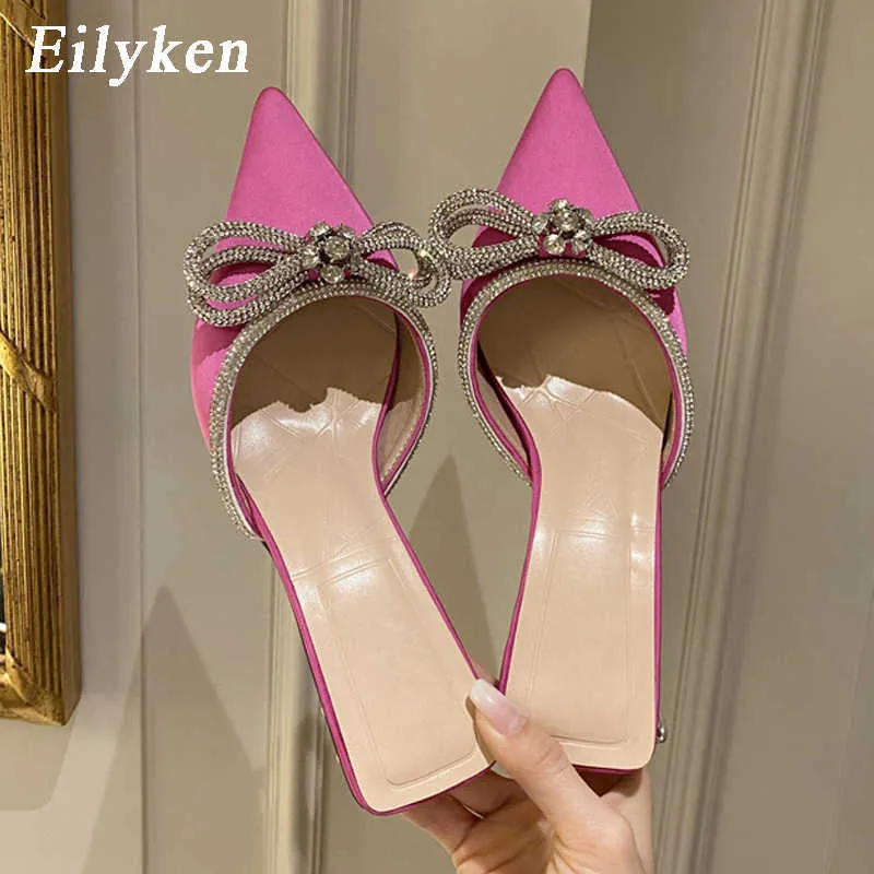 Sandal Fashion Butterfly Knot Women Slippers Thin Low Heels Pointed Toe Design Slip on Summer Mules Slides Shoes 230302