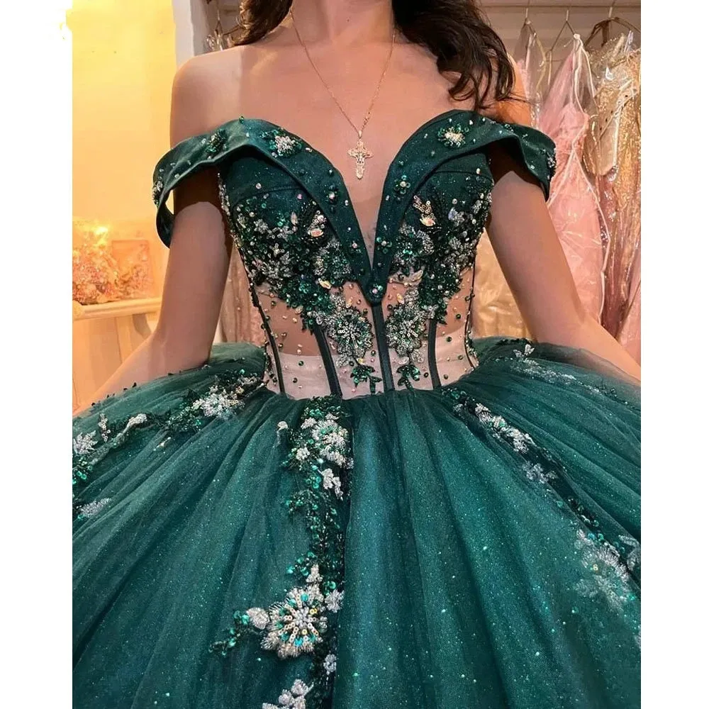 Emerald Green Sequined Quinceanera Dress Off... From Babynice666, $212.1 |  DHgate.Com