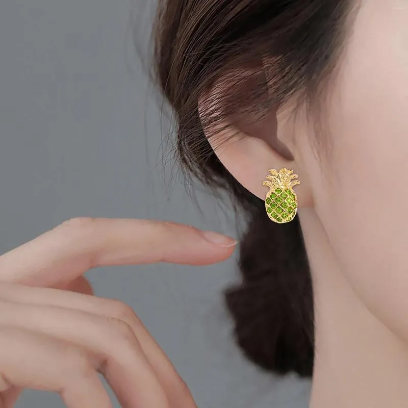 Hoop Earrings Small Fresh And Cute Pineapple Shape Creative Style Bag Drill Fruit Ear Jewelry