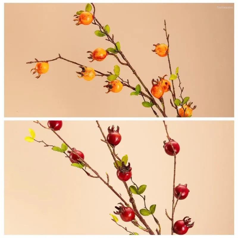 Dekorativa blommor Artificial Hawthorn Red Cherry Branch Stamen Berry Christmas Fruit Festive Party Supplies Decorations Fake Fruits