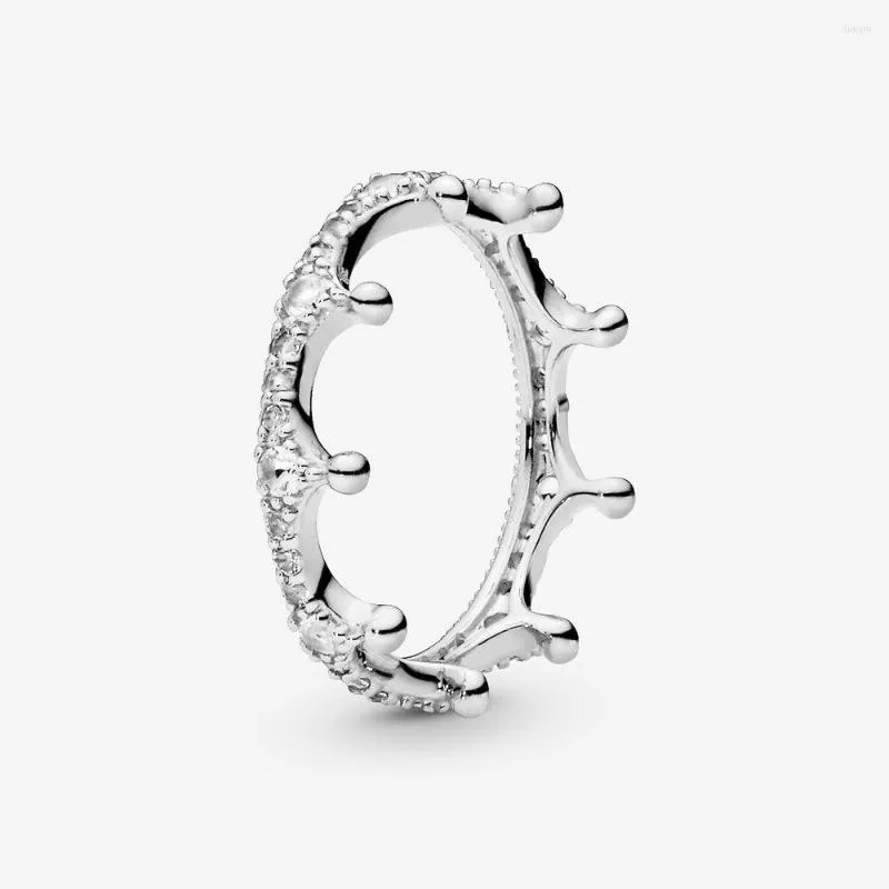 Cluster Rings Classic Authentic 925 Sterling Silver Women Clear Sparkling Crown For Engagemen Anniversary DIY Jewelry