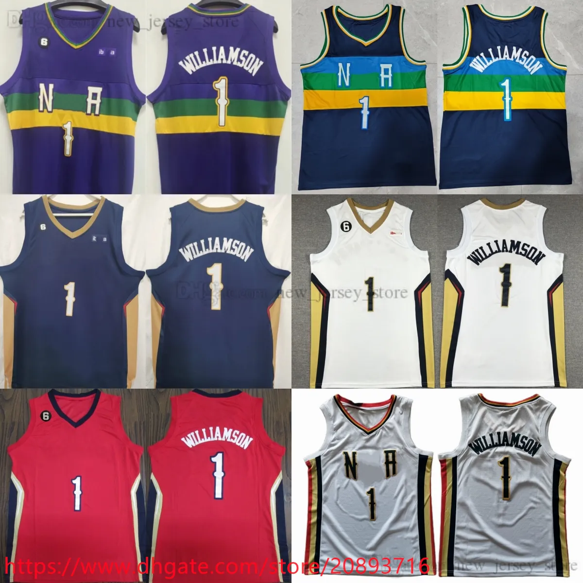 Zion Basketball 1 Williamson Jersey Ed mit 6 Patches Weiß Schwarz Lila 2022-23 New City Jerseys Blau Rote Shorts