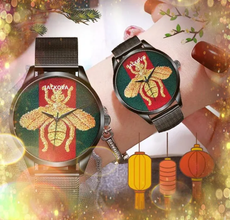 Fashion Famous brand watches men bee snake tiger pattern auto date quartz nylon fabric leather belt watch sports classic clock Relogio Masculino