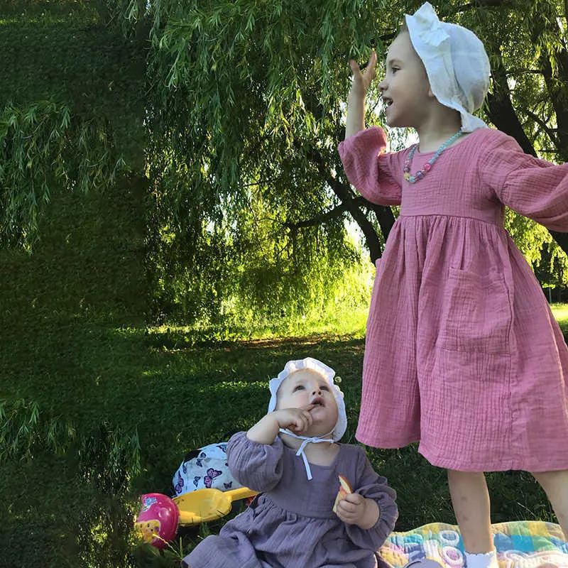 Flickas klänningar baby flicka klänningar avslappnade klänningar kläder för nyfödda barn barn pastoral trädgård höst vår bomull lös fickor kläder