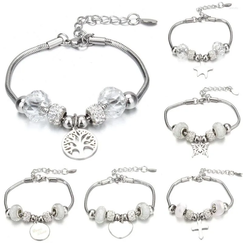 Bracelets à breloques mode coeur bonne chance papillon arbre Bracelet perles de cristal blanc breloques bracelets enthousiasme romantique main des femmes