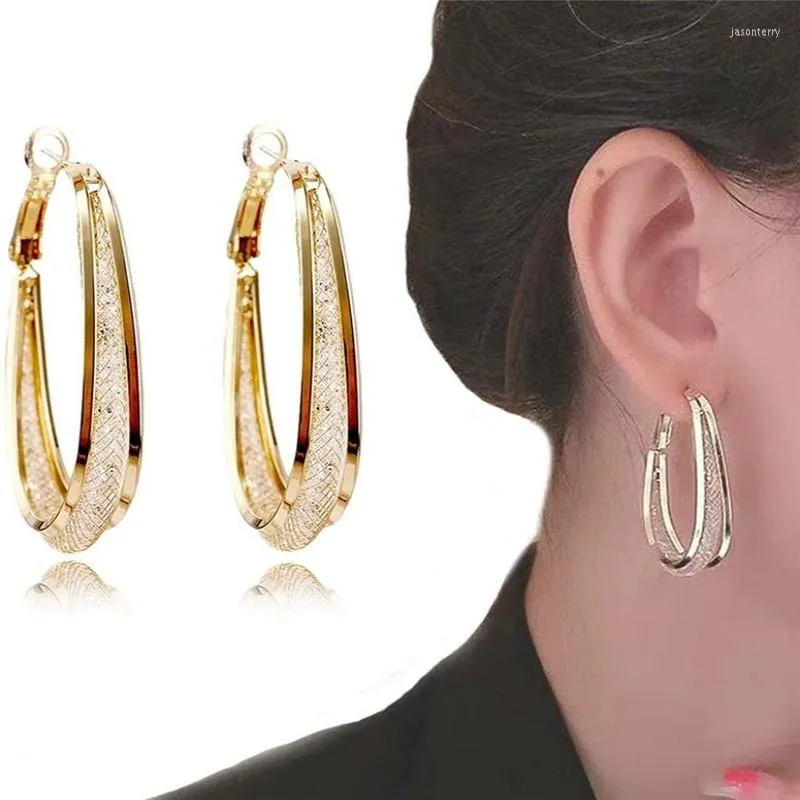 Hoop örhängen vävt nät genomträngande Big Oval For Women Gold Plated Dingle Earring Valentines Day Presenttillbehör Ear smycken