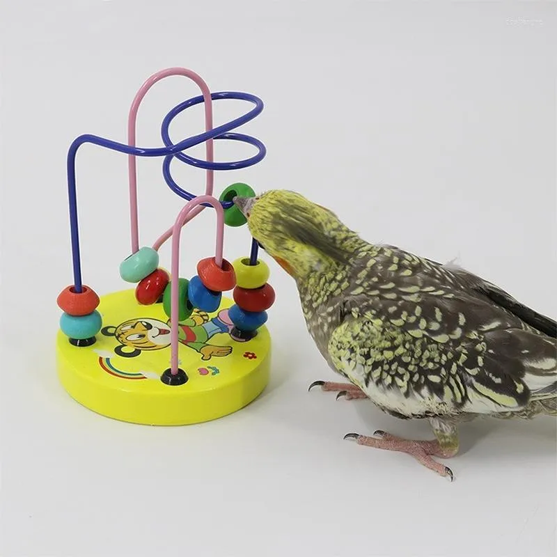 Other Bird Supplies Mini Beaded Parrot Toy Puzzle Education Bite Training Swing Ring For Birds