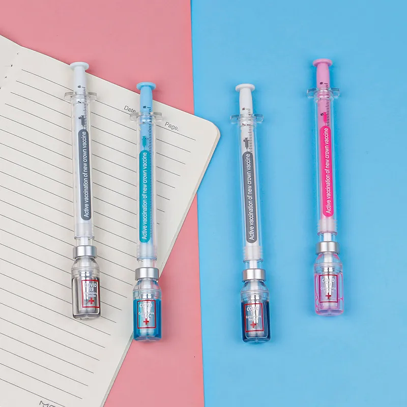 Jel Pens 4pcs Yaratıcı şırınga tuhaf şekil nötr kalem 05mm imza öğrencileri Hemşire Hediyesi Siyah Su Kawaii Kırtasiye 230306