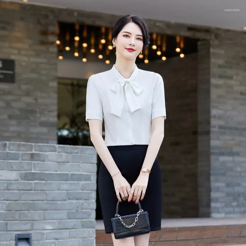 Women's Blouses Summer Fashion Ladies White Blouse & Shirts Women 2 Piece Skirt And Top Sets Short Sleeve Office Work Wear