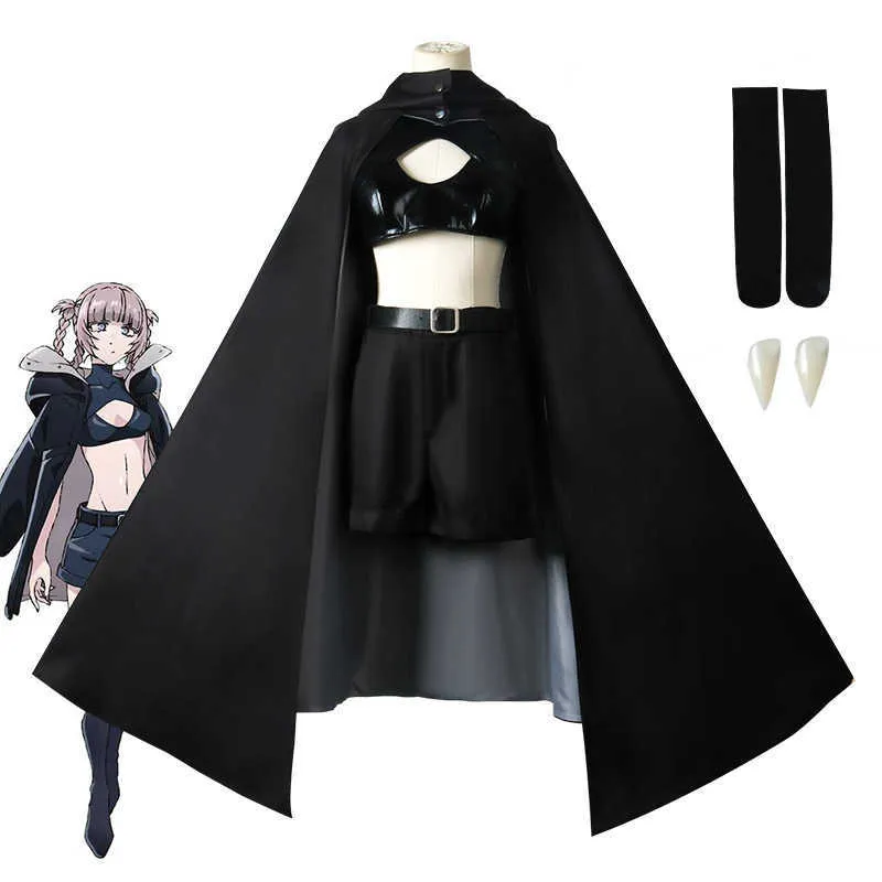 Anime Costumes Anime Wezwanie Noc Nanakusa Nazuna Cosplay Come Black Cloak Cape Style z paskiem z protezy Socks Yofukashi No Uta Z0301