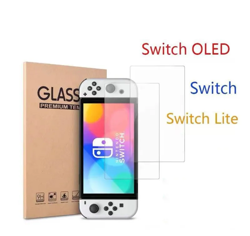 Tempererad glasskärmskyddspaket med 2 för Nintendo Switch OLED Lite LCD -skärmsläckare Ultra Clear med detaljhandelspaket