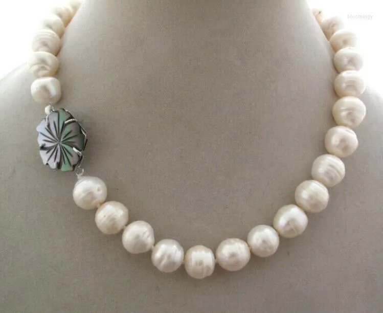 Kedjor 12-13mm White Freshwater Pearl Necklace 18 "36" Shell Flower Clasp