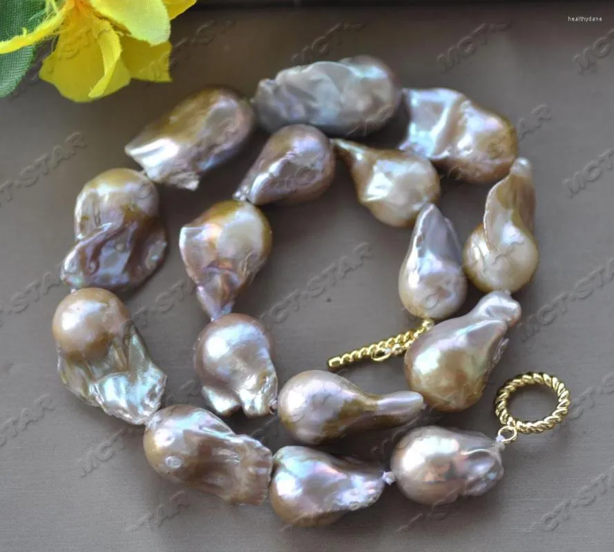 سلاسل Z11878 Big 17 '' 28mm Lavender Baroque Reborn Keshi Pearl Necklace