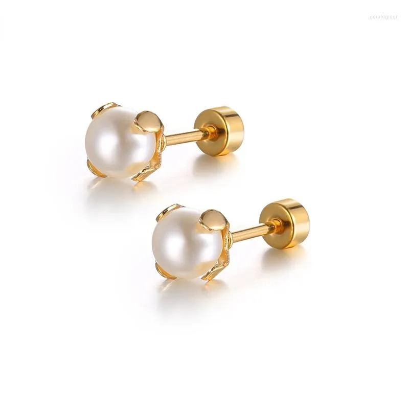 Orecchini a bottone Orecchini a bottone in acciaio Piccola perla Semplice Squisito Elegante Ragazze Fashion Firm Accessori placcati in oro Regali