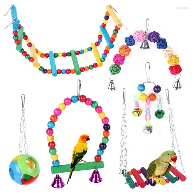 Andra fågelförsörjningar K5DC Foraging Toy Parrot Parakeet Ladder Bridge Swing Chew