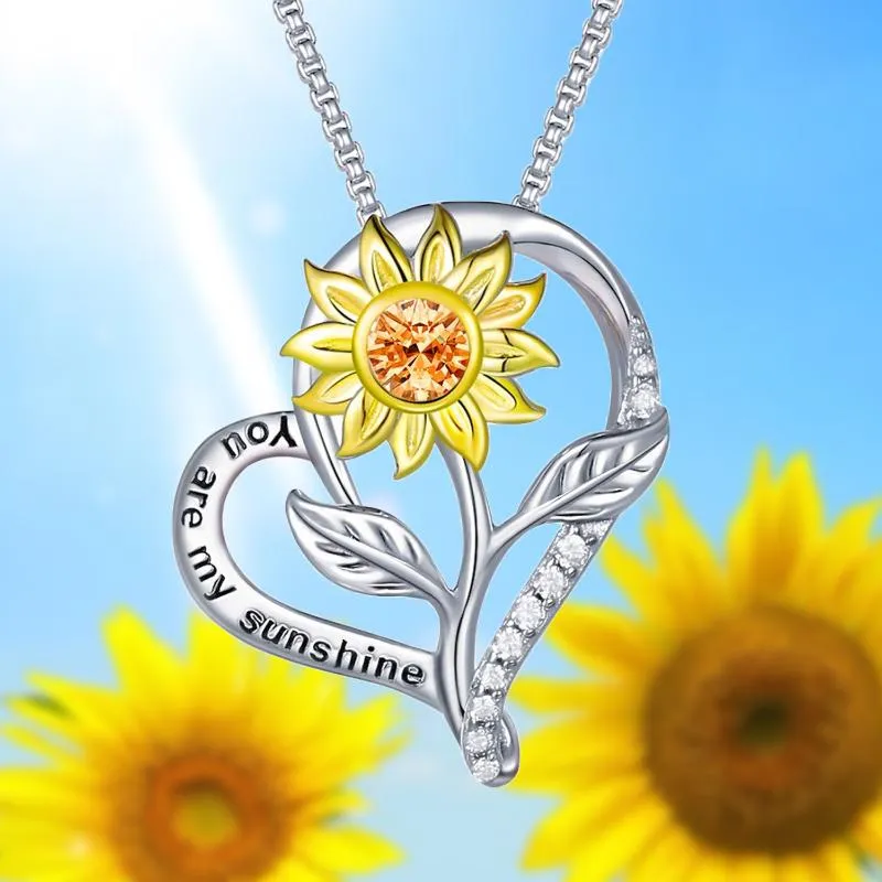 Pendant Necklaces 2023 S925 Sterling Silver Sunflower Necklace You Are The Sun In My Heart For Women