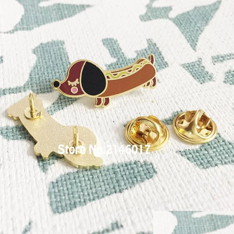 Pins broches 100 stcs aangepaste badges wiener teckel hondengy email pinnen en broche 30 mm cool diggity schattige hond revers pin pin metaal cra dhpzp