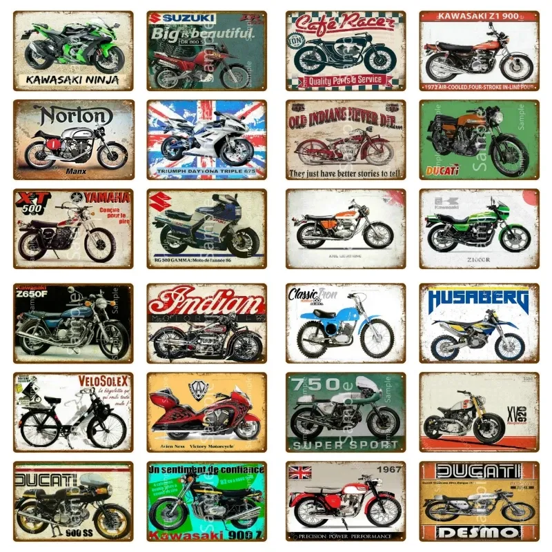 Retro -Auto -Blech -Schild Klassische Motorradplatte Garage Dekorative Plaque Metallschilder Motormarke Vintage Blech Mann Höhle Wand Sammlung Dekor Größe 30x20 cm W02