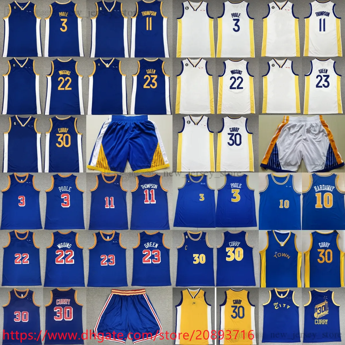 2023 Nuovo Basket 30 Stephen 3 Poole Curry Jersey con 6 Patch 11 Klay 22 Andrew Thompson Wiggins Draymond 23 Verde Nero Maglie Uomo