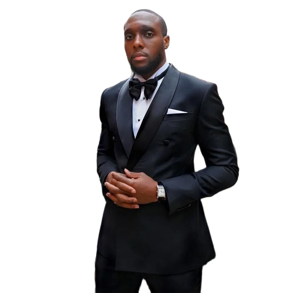 Costume Noir Pour Hommes, Smoking À Revers Châle, Ensemble