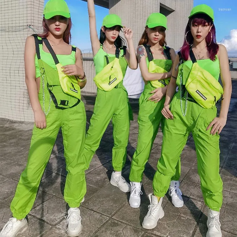 Stage Wear Costumes de danse Hip Hop Femmes Mode Fluorescent Vert Gilet Combinaison Street Dancing Vêtements Moderne Jazz Dancer Outfit DN6483