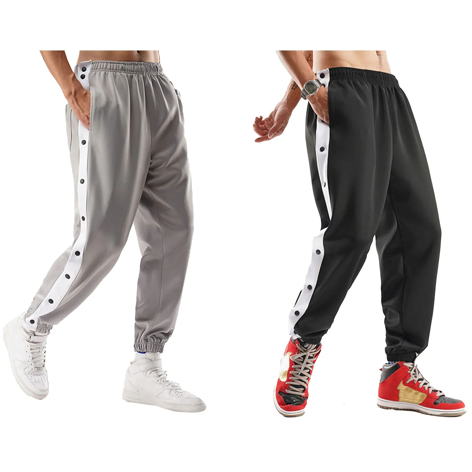 Mens Pants Man Casual Jogger Bottoms Side Split Button Striped Sweatpants Fashion Sports Running Basketball Trousers 230307