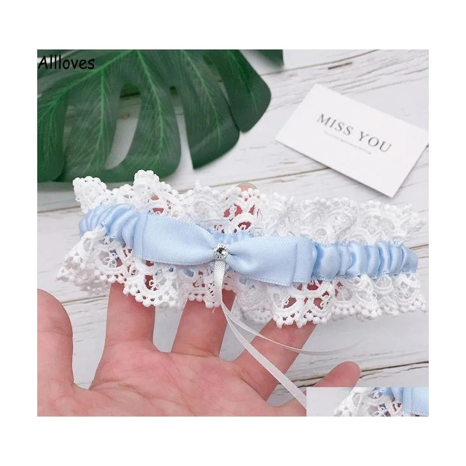 Bridal Garters Charming Lace Wedding Garter Shower Light Sky Blue Ivory Sexy Keepsake Floral Rhinestone Bow Women Ladies Hen Night S Dhuqw