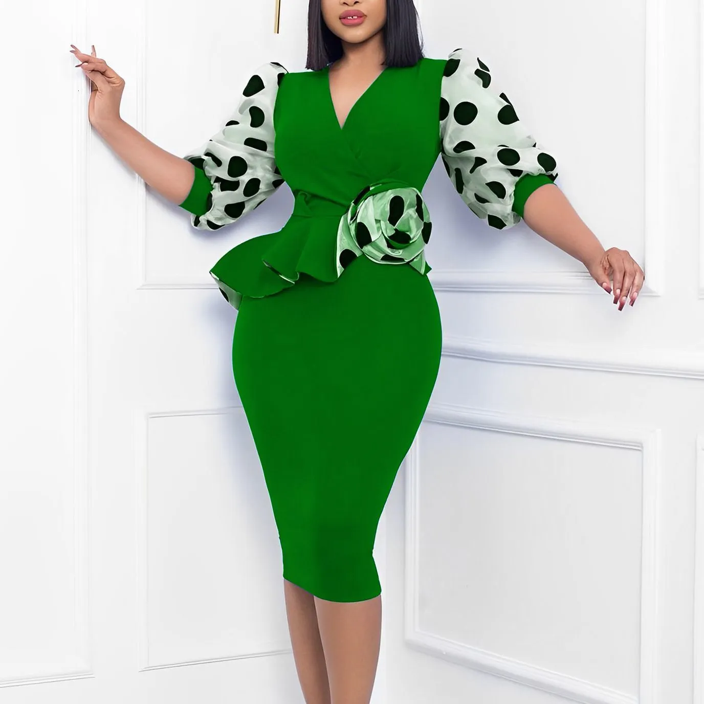 Polka Dot Bodycon Midi Dress for Women with V-Neck, Puff Sleeve, Empire Waistline, Mesh Fabric, Mid-Calf Length from Dhgate Basic & Casual Dresses - price 45.06 Polka Dot Bodycon Midi Dress for Women with V-Neck, Puff Sleeve, Empire Waistline, Mesh Fabric, Mid-Calf Length from Dhgate Basic & Casual Dresses - price 45.06