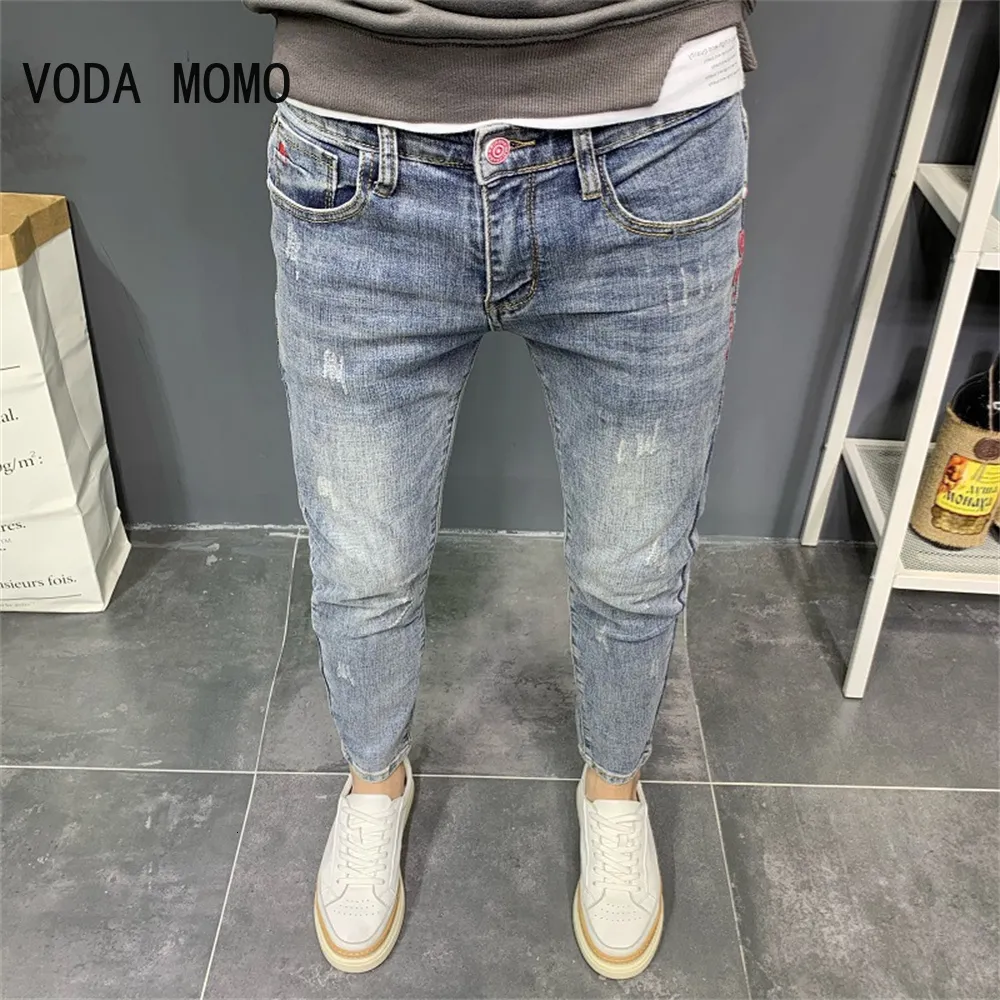 Marca de jeans masculina Slim Fit Skinny Designer elástico elástico Strethpers Streous para 230306