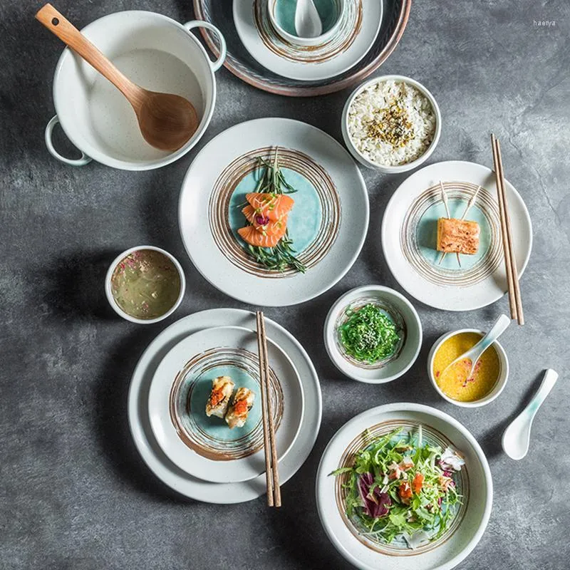 食器セット日本のスタイル2〜6人のボウルとプレートセットテーブルウェア家庭用セラミック寿司サラダスープの組​​み合わせ