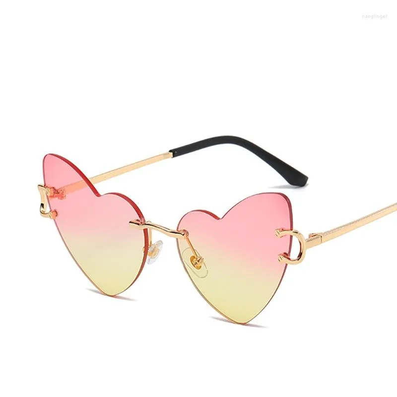 Solglasögon kvinnor älskar hjärta män oregelbunden metall ram solglasögon ramfri gradient glasögon uv400 ramar