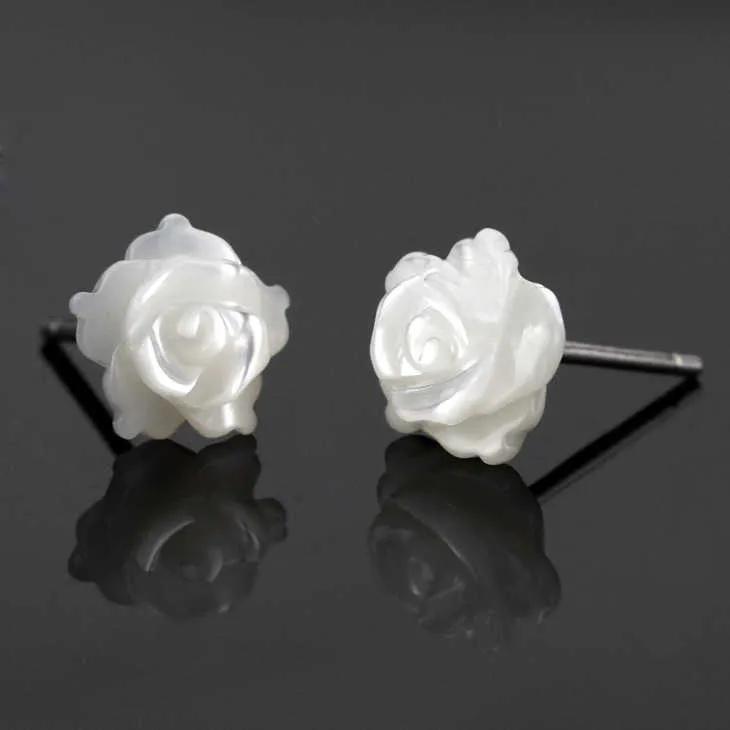 Charm 925 Sterling Silver Rose Flower Stud Earrings For Women Luxury Bride lady fashion jewelry Anti allergy G230307