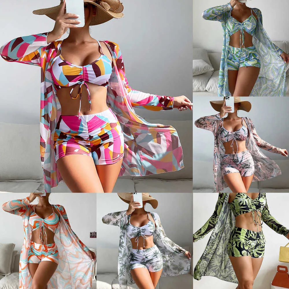 2023 Summer Designer Swimsuit Women Swimming Bikini Set High midje långärmad ins överskirt dragkropp badkläder kvinnors split tre bit set