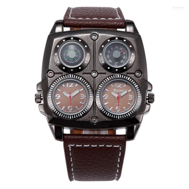 Wristwatches 2023 Est Mens Watches Top Brand Quality Leather Double Japan Movt Military Army Sports Quartz Watch Montres De Marque Luxe Hect